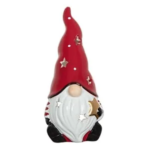 Felinar Ceramic Gnome de Crăciun cu Stea pentru Lumanare
