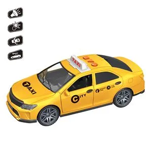 Masina Taxi de Jucarie cu Lumini si Sunete, Pull-Back, Galbena