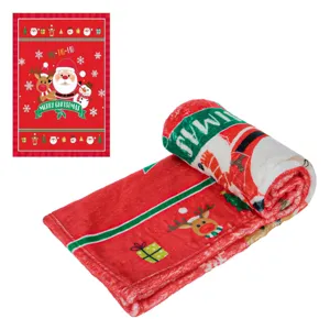 Pătură Decorativă de Crăciun cu Moș Crăciun și Ren pentru Copii, Roșu