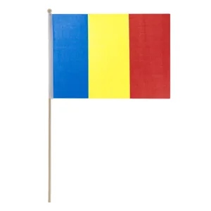 Steag Romania cu Maner din Lemn, 29x39cm, Tricolor