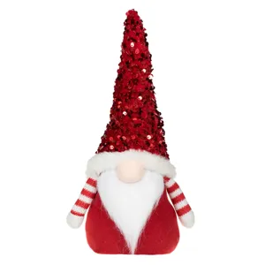 Figurina Decorativă Gnome Crăciun Corp Roșu Caciulă Paiete