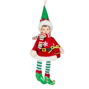 Figurina decorativă de Crăciun suspendabilă cu haină roșie și caciulă verde