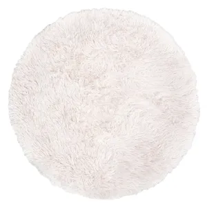 Covoraș decorativ rotund din imitație de blană shaggy, ecru, Ø70 cm