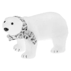 Figură decorativă urs polar cu fular gri pentru decorațiune de Crăciun