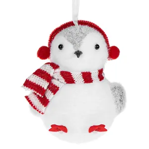 Ornament Pinguin Crăciun Spumă Alb cu Fular Roșu și Căști