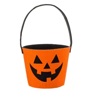 Găleată decorativă din fetru cu model dovleac, Halloween, Ø13.5x10.5 cm