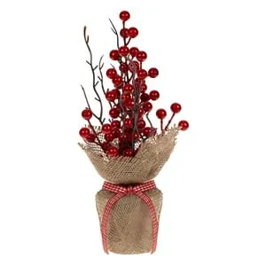 Sac Decorativ Crăciun din Iută cu Pomușoare Roșii 30cm