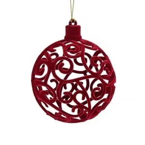Glob Brad de Crăciun Catifelat Bordo cu Model Perforat 6cm