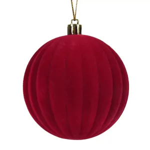 Glob ornament brad de Craciun catifelat bordo cu dungi