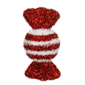 Ornament de Craciun Tinsel Roșu și Alb Decorativ pentru Brad