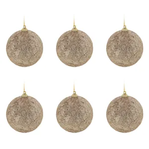 Set Globuri de Craciun Bej Sampanii cu Glitter Ø8cm - 6 buc