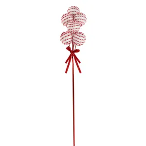 Ornament Brad Craciun Spuma Alb-Rosu cu Glitter și Fundă Roșie 52cm