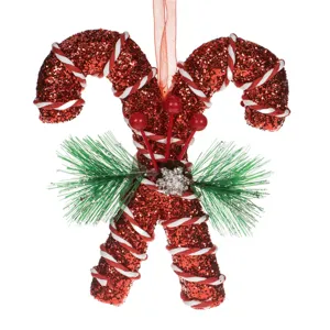 Ornament Brad de Craciun Bastonase Duble din Spuma Rosie Alba cu Glitter