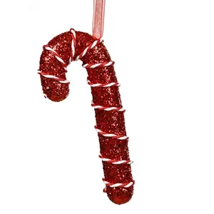 Ornament Brad de Craciun Bastonas Rosu Alb cu Glitter