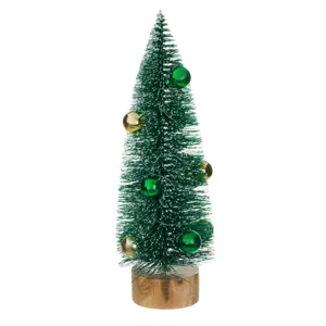 Brad Decorativ de Crăciun LED Verde cu Globuri și Bază de Lemn