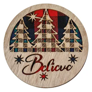 Suport decorativ de Crăciun din lemn cu mesaj Believe