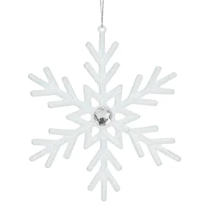 Ornament Brad Crăciun Fulg Zăpadă Alb cu Glitter Dimensiune 15 cm