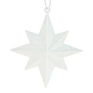Ornament Crăciun Stea 3D Albă cu Glitter Irizat 10cm