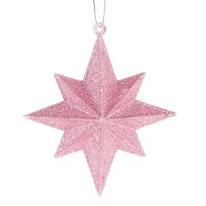 Ornament Stea 3D Roz cu Glitter pentru Brad de Craciun