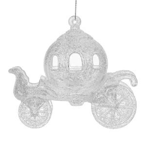 Ornament Brad Crăciun Model Calească Glitter Irizat Alb