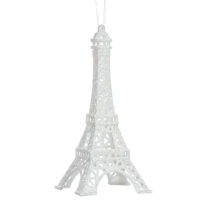 Ornament Turnul Eiffel Craciun Glitter Alb Irizat Decoratie Brad