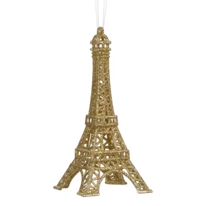 Ornament de Crăciun Turn Eiffel cu Glitter Auriu