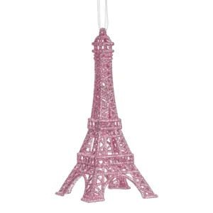Ornament Turn Eiffel Glitter Roz pentru Decorul de Crăciun