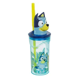 Pahar Plastic cu Pai 3D Design Bluey - 360ml