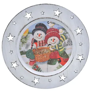 Platou Decorativ Crăciun Om de Zăpadă Plastic cu Stele