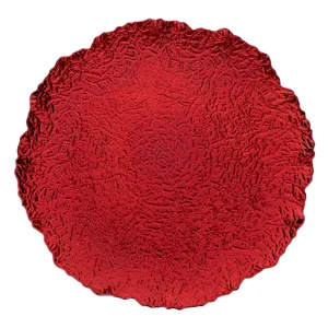 Platou Decorativ Crăciun Rotund cu Textură Reliefată în Roșu