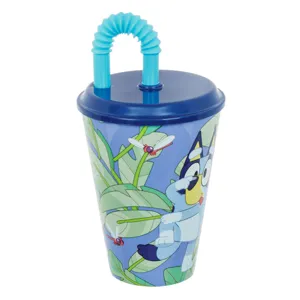Pahar din plastic cu pai, 430 ml, Albastru