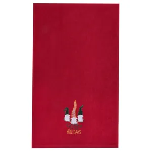 Prosop bumbac roșu cu gnomi brodați pentru sărbători 60x40cm