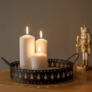 Tavă Decorativă pentru Lumânări Metal Negru cu Mânere