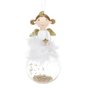 Ornament Ceramic Fetita Ingeras Brad de Crăciun cu Glitter Auriu