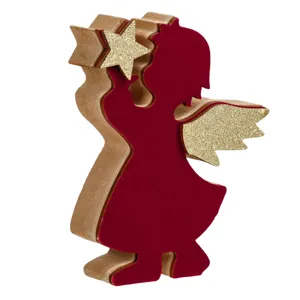 Decoratiune din lemn Inger Catifelat pentru Crăciun cu Stea Glitter
