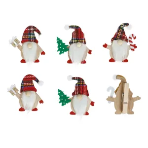 Clestisori Decorativi de Lemn Gnome Craciun Caciula Rosie
