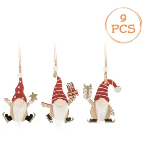 Set Ornamente Gnome din lemn pentru brad de Craciun
