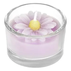 Lumanare decorativa margaretă în pahar de sticlă mov