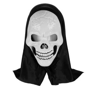 Mască de Halloween Schelet cu Glugă, Albă și Neagră, Mărime Unică