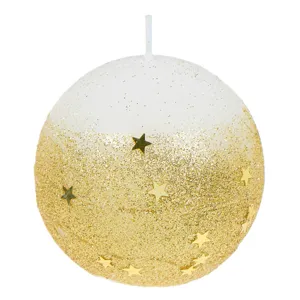 Lumanare Glob de Craciun Alb Aurie Stele Glitter Ø6cm