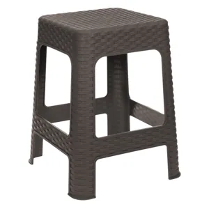 Taburet din Plastic Tip Ratan, Maro Mat, 36.5x36.5x46cm