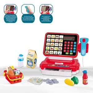 Casa de marcat jucarie cu scanner, sunet si lumini, set accesorii, rosie