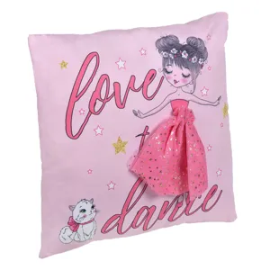 Pernă decorativă cu balerină și fustă 3D, 35x35cm, Roz