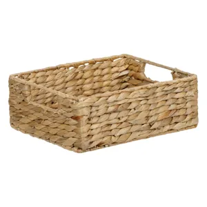 Cos de depozitare din iacint de apa cu manere, 25x20x9cm, maro natural
