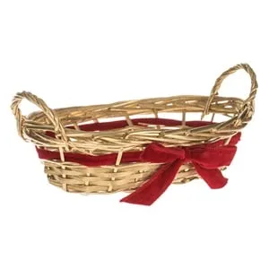 Cos Decorativ Bambus Auriu cu Panglica Bordo pentru Crăciun