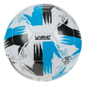 Minge de fotbal marimea 5, design modern, alba cu accente negre, galbene si albastre