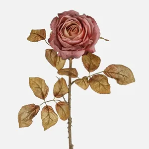 Floare artificială trandafir cu tulpină lungă roz pentru decor acasă