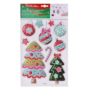Autocolante decorative de Crăciun cu brazi, globuri și stele colorate