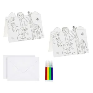 Set Creativ de Pictura cu Cartonase cu Animale din Jungla, 2 Plicuri si 4 Carioci