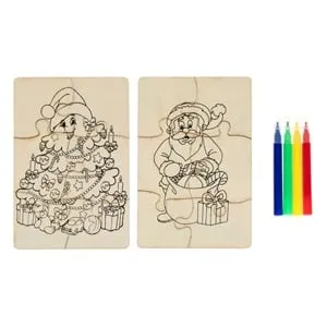 Set Creativ de Craciun Puzzle din Lemn cu Figurine și Carioci Mini